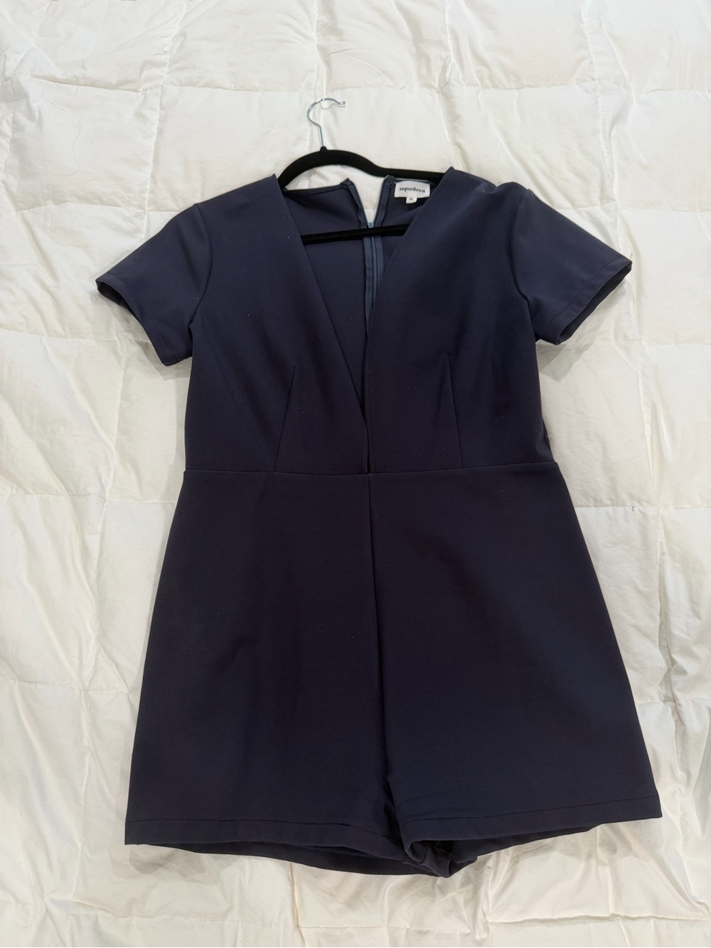 Deep V Jersey Romper in Navy
